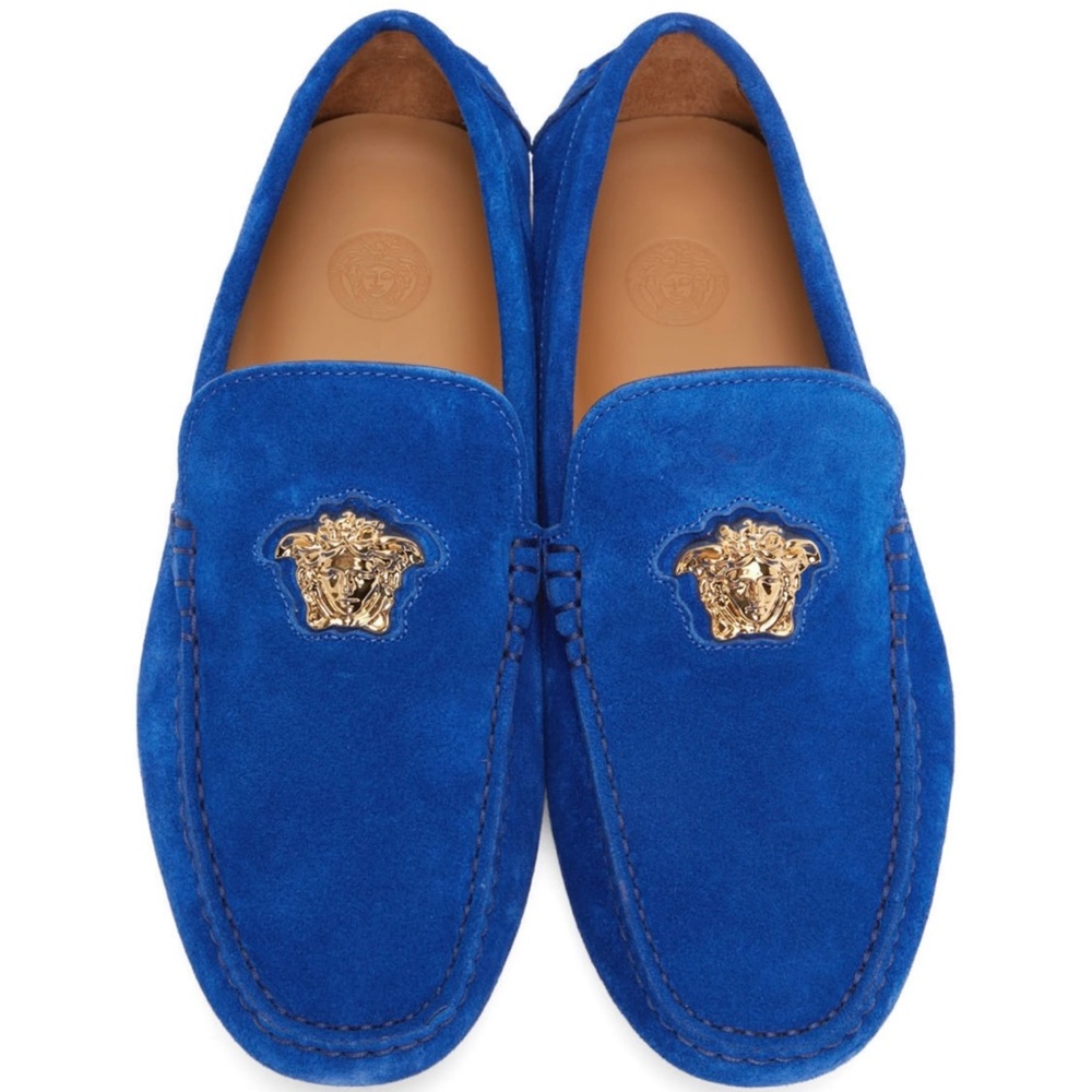 VERSACE sapphire Medusa Head Suede Drivers